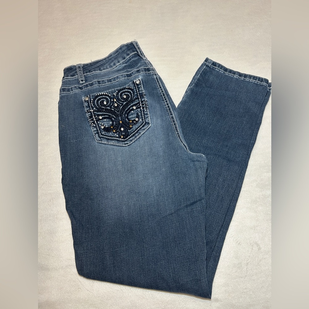 Earl Jeans Washed Rhinestones Embellished straight denim